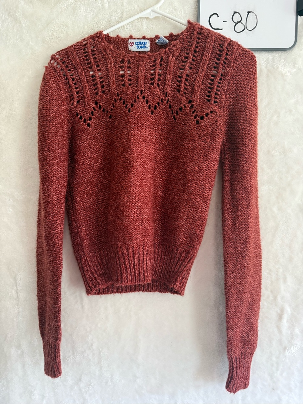 College Town Rust Red Crewneck Sweater - Women's